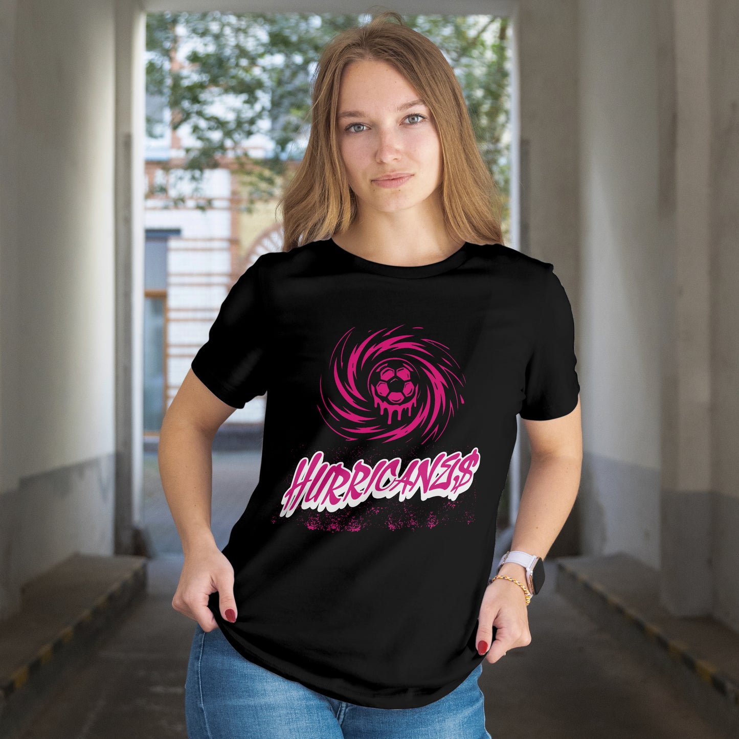 Hurricanes Soccer Team T-Shirt - Black/White/Pink